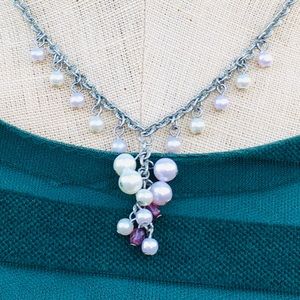 Premier Design Romantic Silver chain Pearl Pink Crystal Necklace 19"